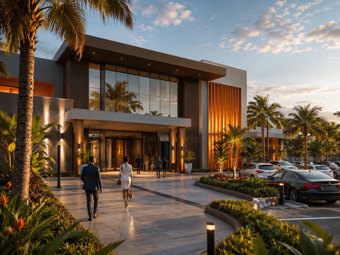 Aankomstbeeld van een premium eventlocatie dat de entree-ervaring van de expo ondersteunt