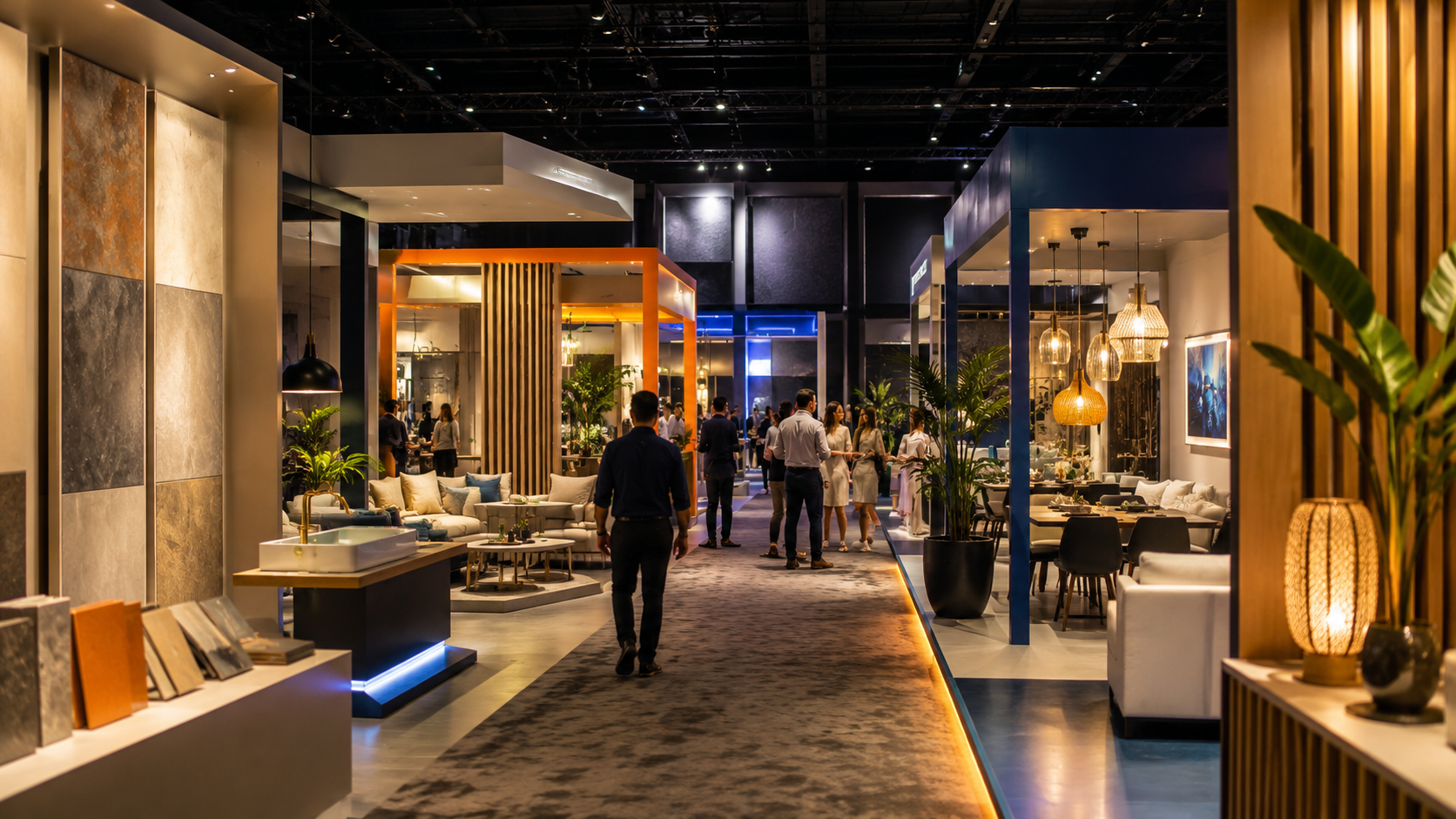 Showroomstijl en netwerkmomenten die bezoekers op de expo kunnen verwachten